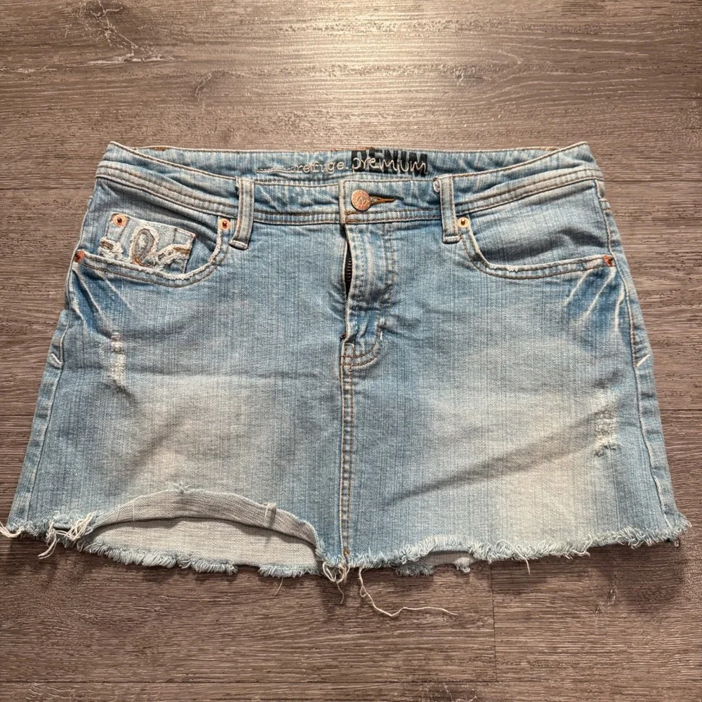 Refuge Denim Skirt Women 5 Blue Denim Cotton Distressed Raw Hem Summer Y2K Boho